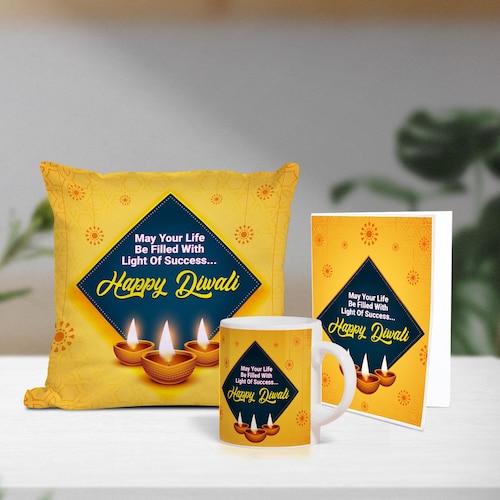 Buy Delightful Diwali Mug and Cushion Combo