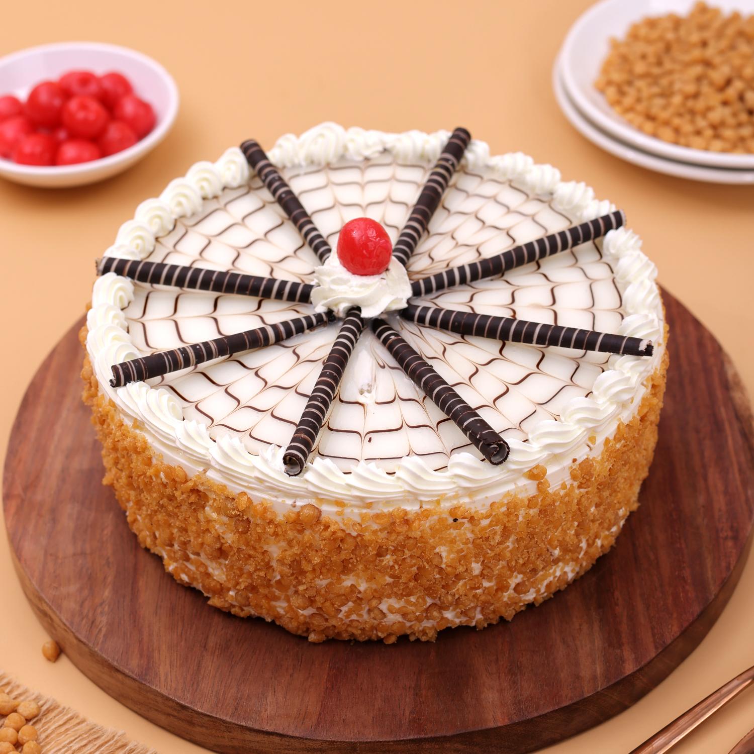 Fresh butterscotch cake delivery in India | Fruit topping butterscotch –  Expressluv
