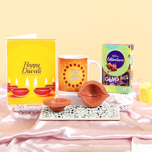 Buy Diwali Mug with Chocolates and Diyas
