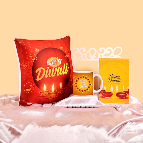 Buy Cozy Cushion with Personalized Mug Diwali Hamper