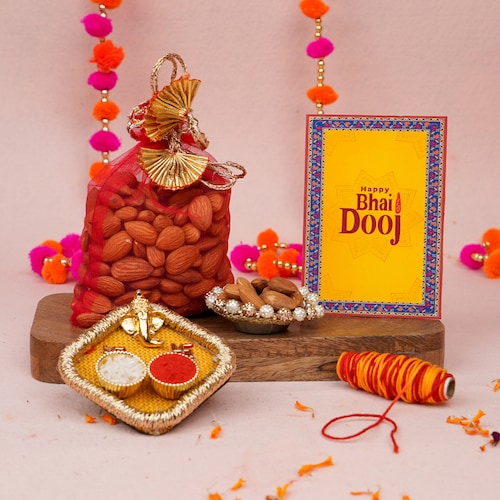 Buy Bhaidooj Pooja Thali with Almonds Bliss
