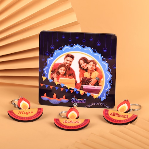 Buy Diwali Personalized Table Top Frame and Diya Keychain