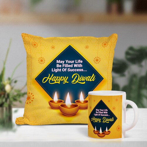 Buy Mug And Cushion Diwali Bliss Combo