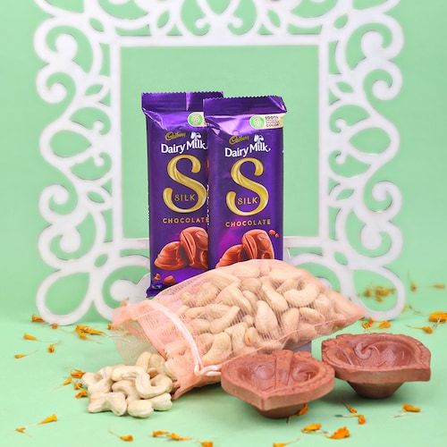 Buy Nuts and Chocolates with Diwali Diyas Combo
