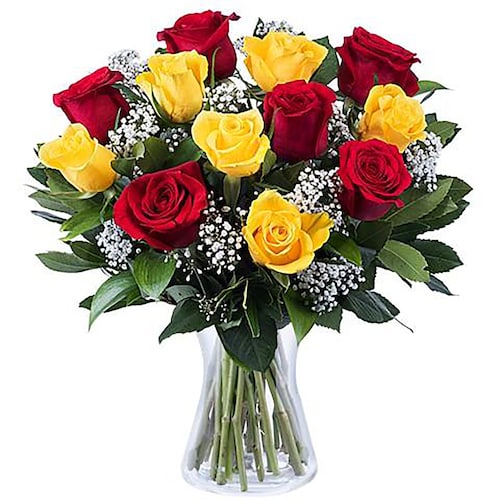 Buy Vibrant Red and Yellow Rose Arrangement