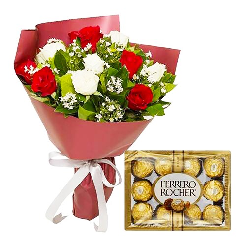 Buy Romantic Roses and Ferrero Rocher Delight