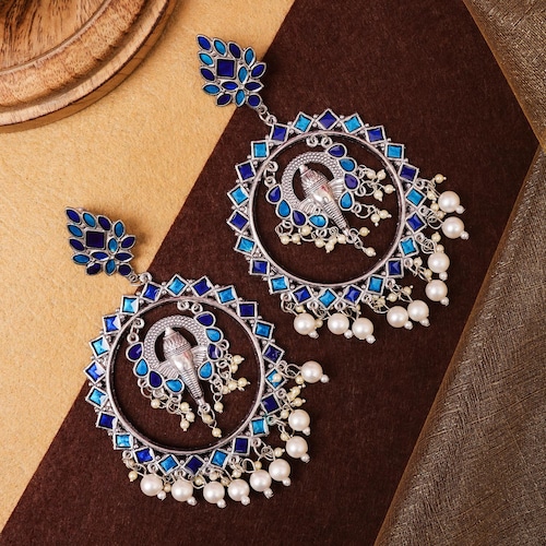 Buy Ganesha Chandbali Earrings With Pearl Drop