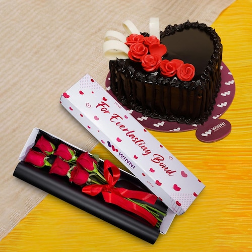 Buy Forever Red Roses With Chocolate Cake