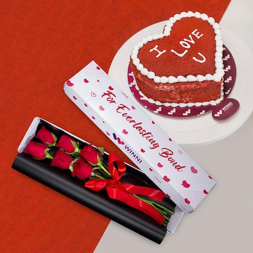 Buy I Love You Red Velvet With Red Roses Box