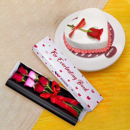 Buy Beloved Rose Vanilla Cake With Mixed Roses Box