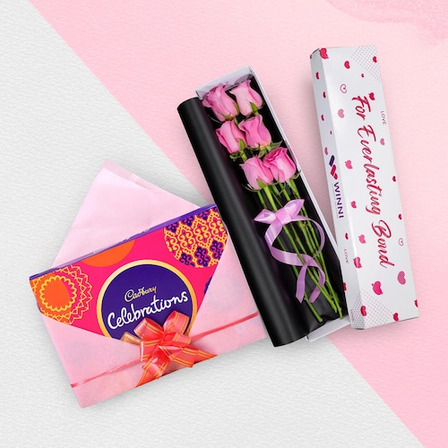 Buy Cadbury Celebration Box With Pink Roses Box