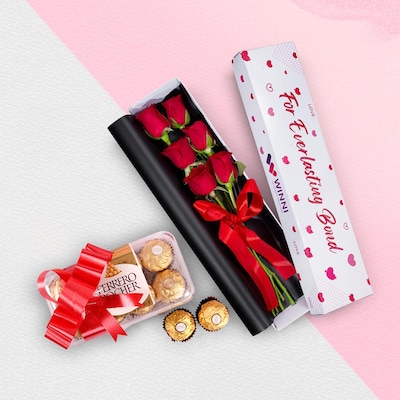 Ferrero Rochers With Red Roses Box