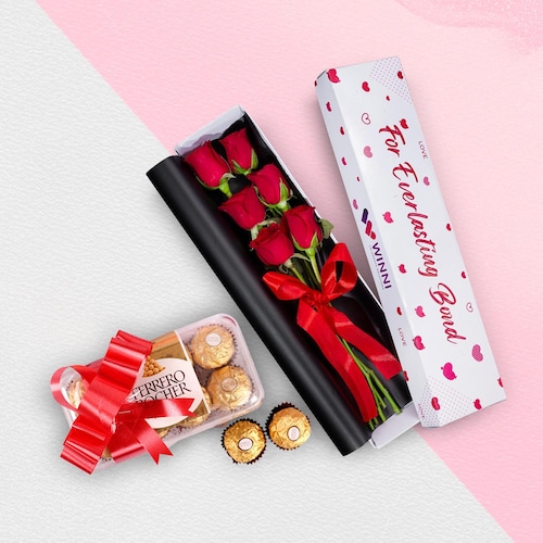 Buy Ferrero Rochers With Red Roses Box
