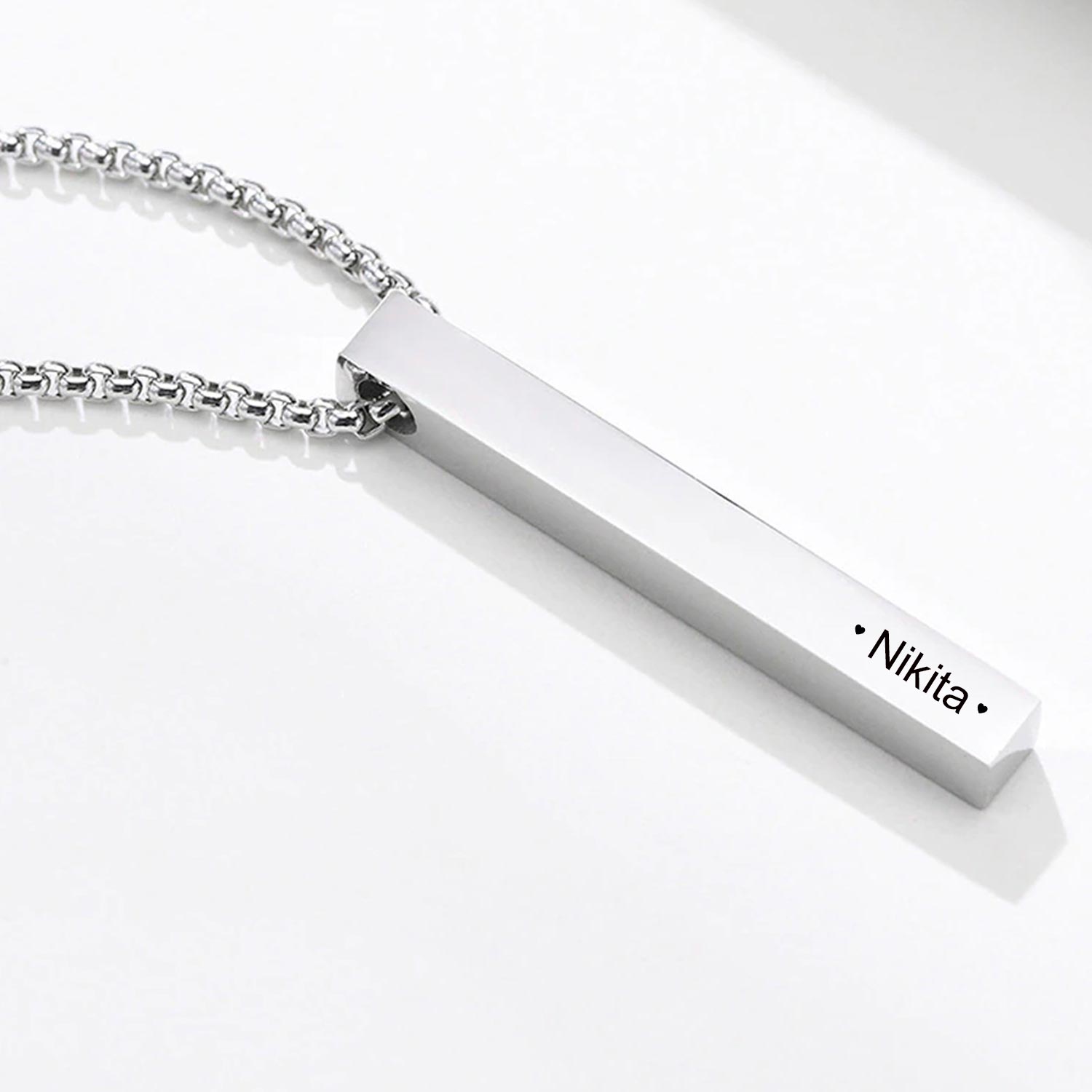 Buy OOMPH Silver Stainless Steel 3D Cuboid Vertical Bar-Stick Pendant  Necklace Chain online