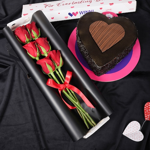 Buy Chocolate Truffle Cake With Red Rose Box