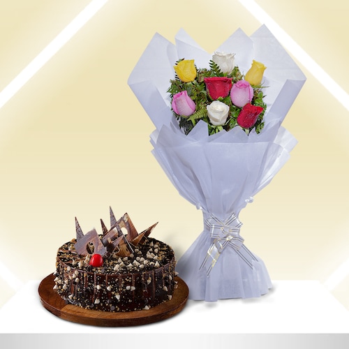 83204_Charming Roses And Truffle Choco Cake Combo