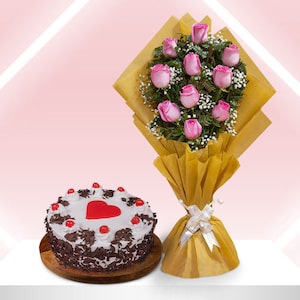 Blushing Roses And Black Forest Cake Combo