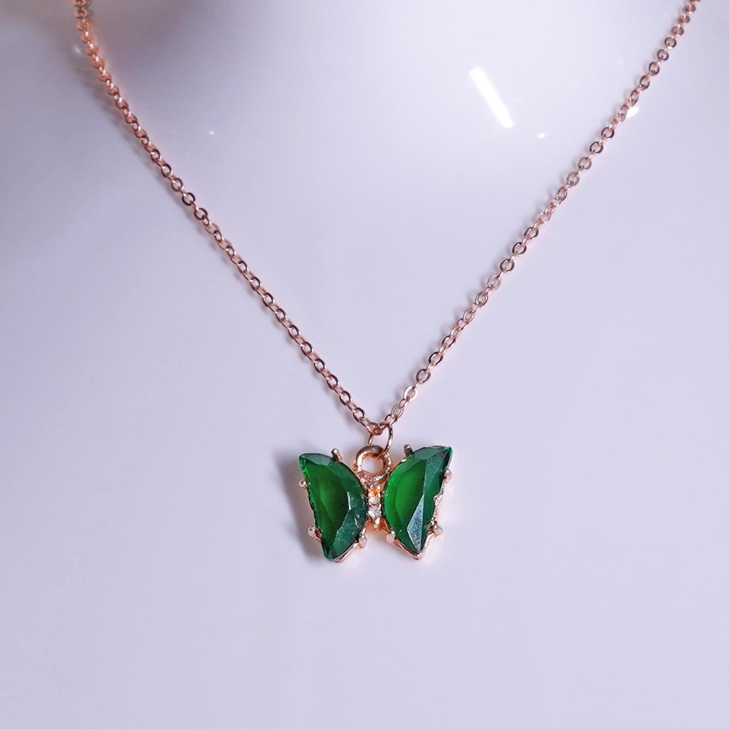 Gold & Green Crystal Butterfly Necklace, New Statement Everyday Necklace,  Gift | eBay