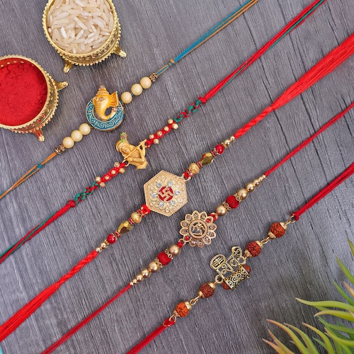 Buy Traditional Lords Rakhi With Rudraksh And Pearl Design
