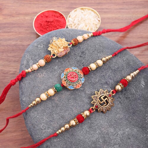 Buy Traditional Meenakari Beads Rakhi Combo