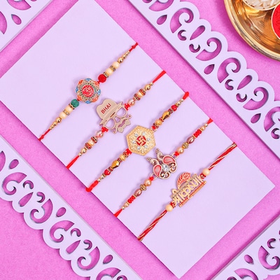 Set Of 5 Bead Rakhi
