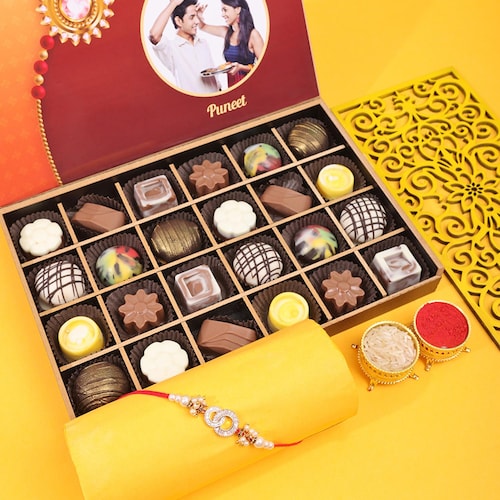 Buy Alluring Chocolates And Rakhi Combo