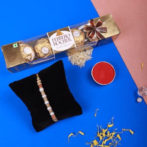 Buy Pearl Rakhi With Ferrero Rocher