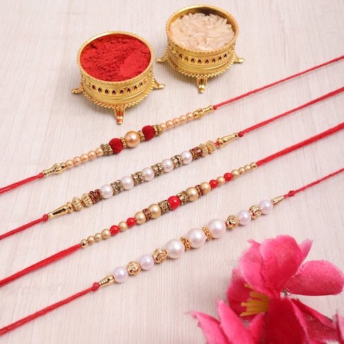 Buy Vibrant Pearl And Beads Set Of 4 Rakhi