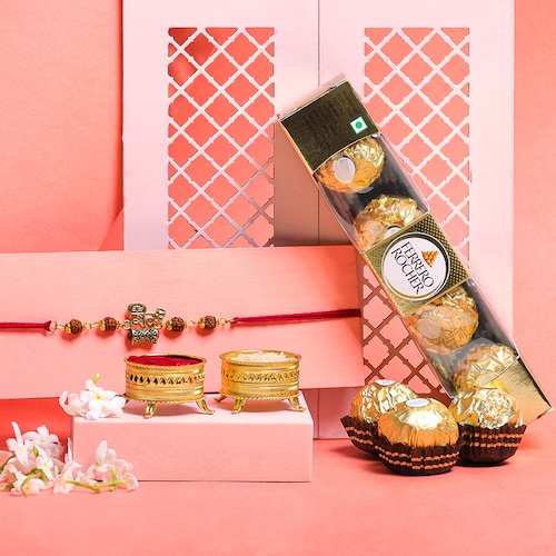 Buy Shiv Rudraksha Rakhi With Ferrero Rocher