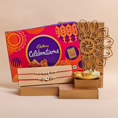 Buy Set Of 2 Beads Rakhi With Cadbury Celebration Pack