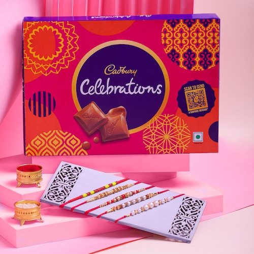 Buy Set Of 5 Pearl Rakhi With Cadbury Celebration Pack