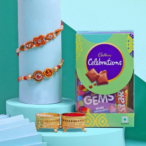 Buy Set Of 2 Stone Rakhi With Cadbury Celebration Pack