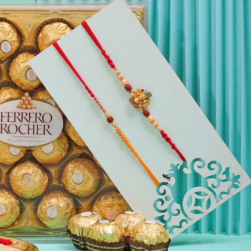 Buy Devotional Rudraksha And Ganesha Rakhi With Ferrero Rocher