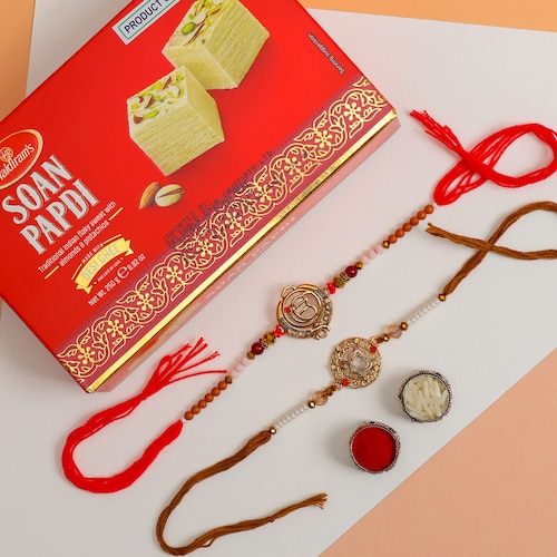 Buy Set Of 2 Ek Omkar Rakhi With Soan Papdi