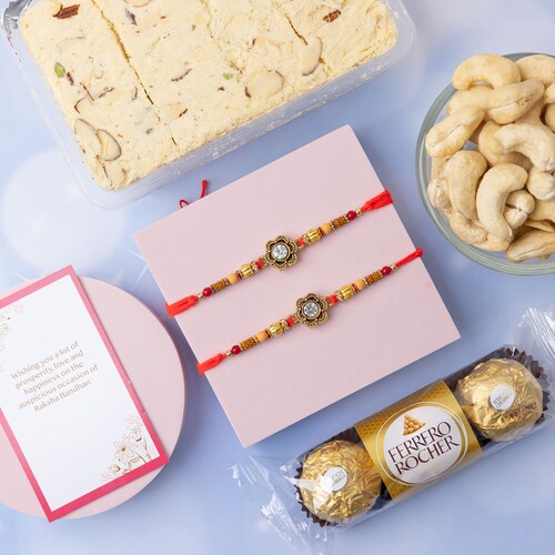 Buy Diamond Floral Rakhi With Mixed Dry Fruit And Soan Papdi