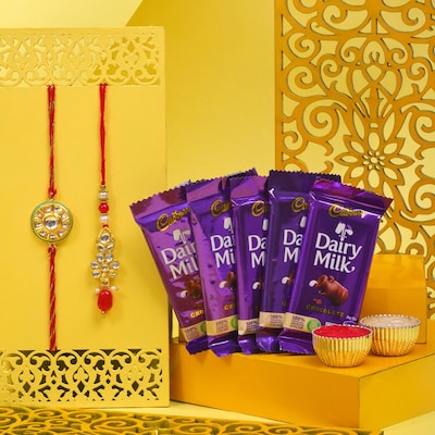 Elegant Couples Kundan Rakhi And Chocolates