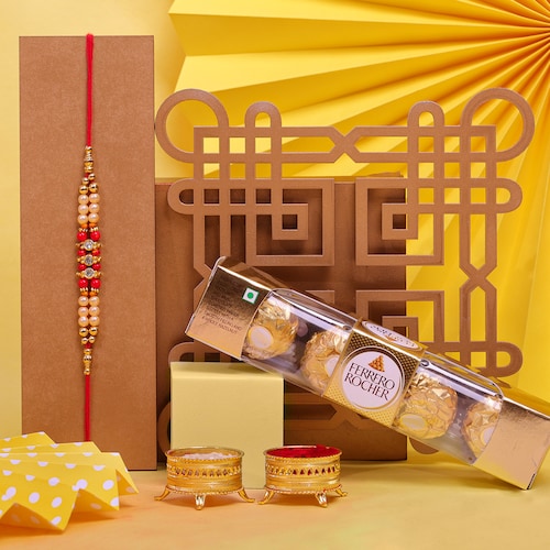 Buy Single Pearl Rakhi With Ferrero Rocher Small 4 pcs
