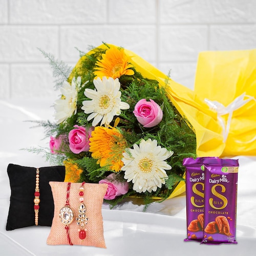 Buy Sensational Mix Flowers Bouquet N Rakhi With Combo