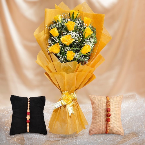 Buy Sunrise Blooms Flower N Rakhi Combo