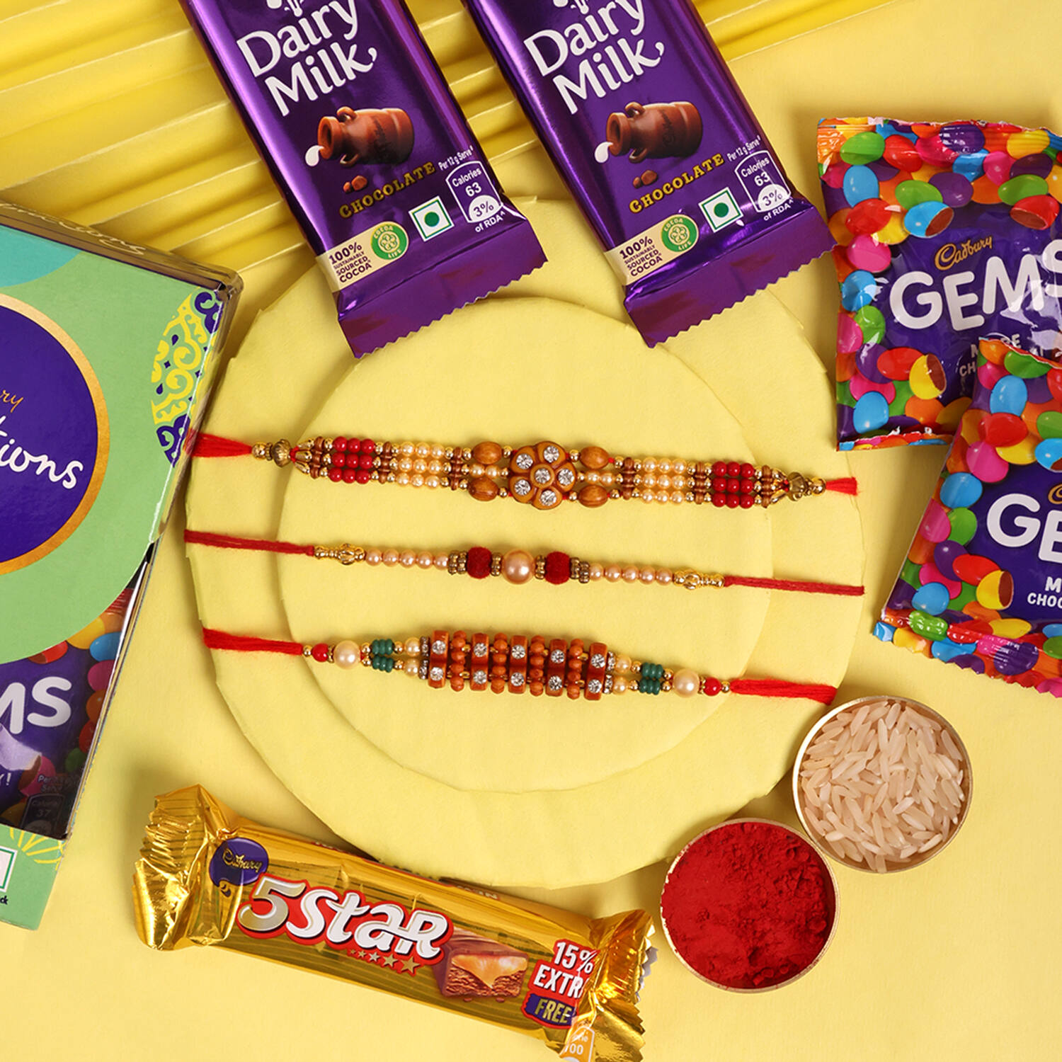 SFU E Com Tasty Choclairs Gift Hamper | Rakhi Chocolate for Brother |  Designer Elephant Rakhi with Chocolates | Roli, Chawal, Chandan, Misri |  307 : Amazon.in: Grocery & Gourmet Foods