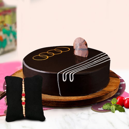 Buy Yummy Chocolate Truffle Cake N Pearl Rakhi For Bro