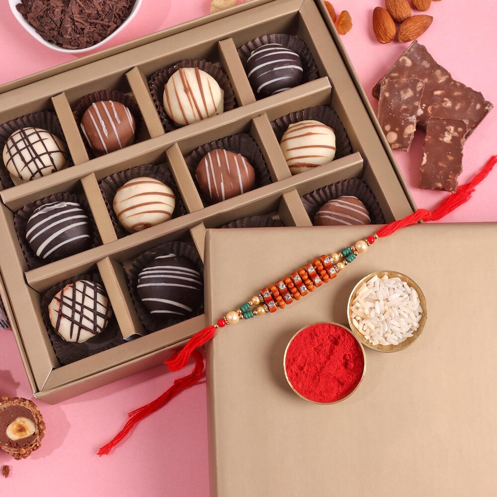 Elegant Beads Rakhi With Assorted Nut Chocolates Hamper Winni