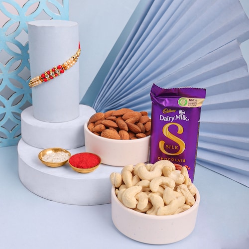 Buy Single Rakhi And Chocolate With Dry Fruits