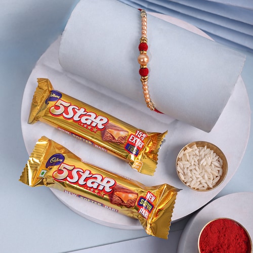 Buy Valvet Pearl Rakhi With 5 Star Chocolate Bar
