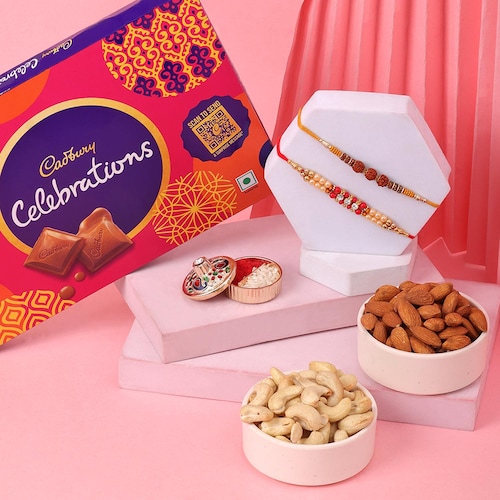 Buy Exquisite Rakhis With Nutty Delights And Choco Ensemble