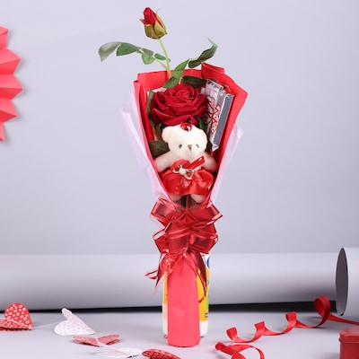 Artificial Rose with Choco Teddy Bouquet