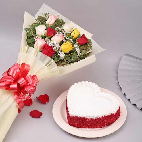 Buy Heart Shape Red Velvet Cake with Floral Elegance