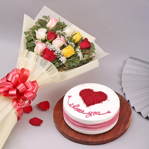 Buy Red Velvet Cake with Vibrant Roses