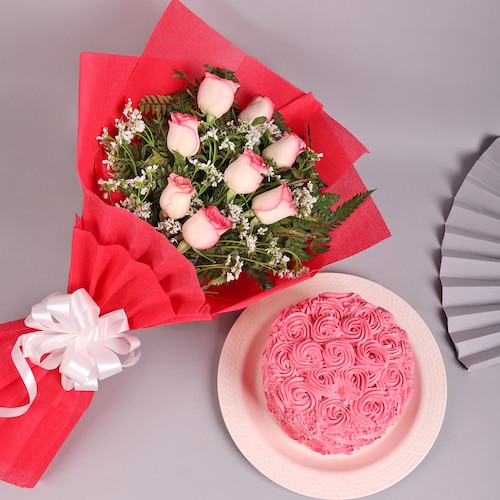 Buy Vanilla Rose Cake with Pink Roses