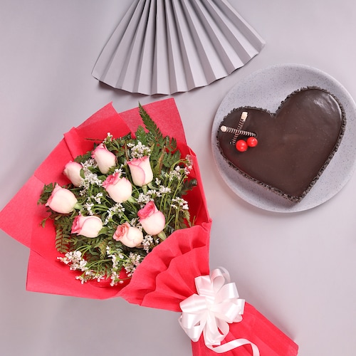 Buy Truffle Heart Shape Cake with Pink Roses